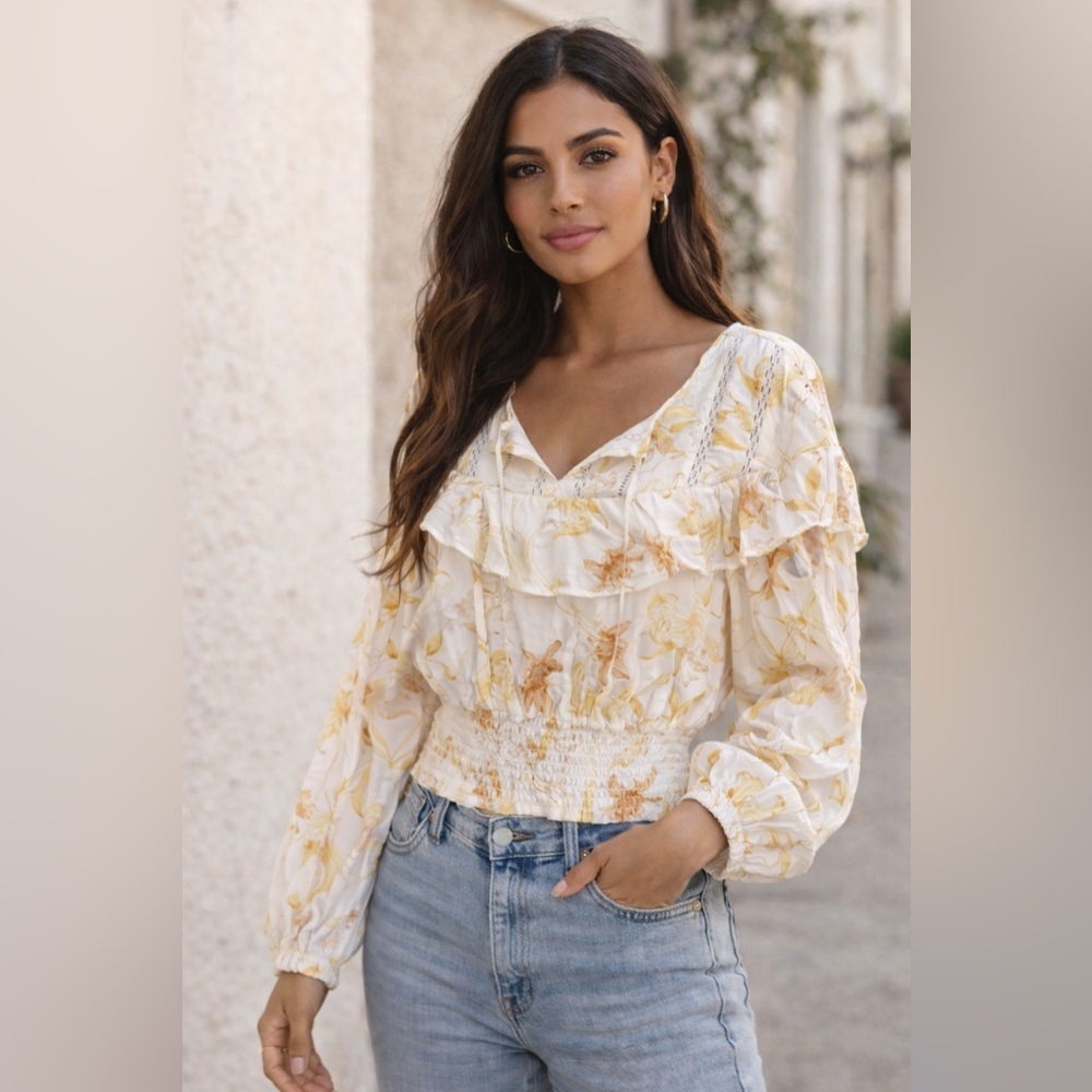 Band of Gypsies White and Yellow Floral Blouse